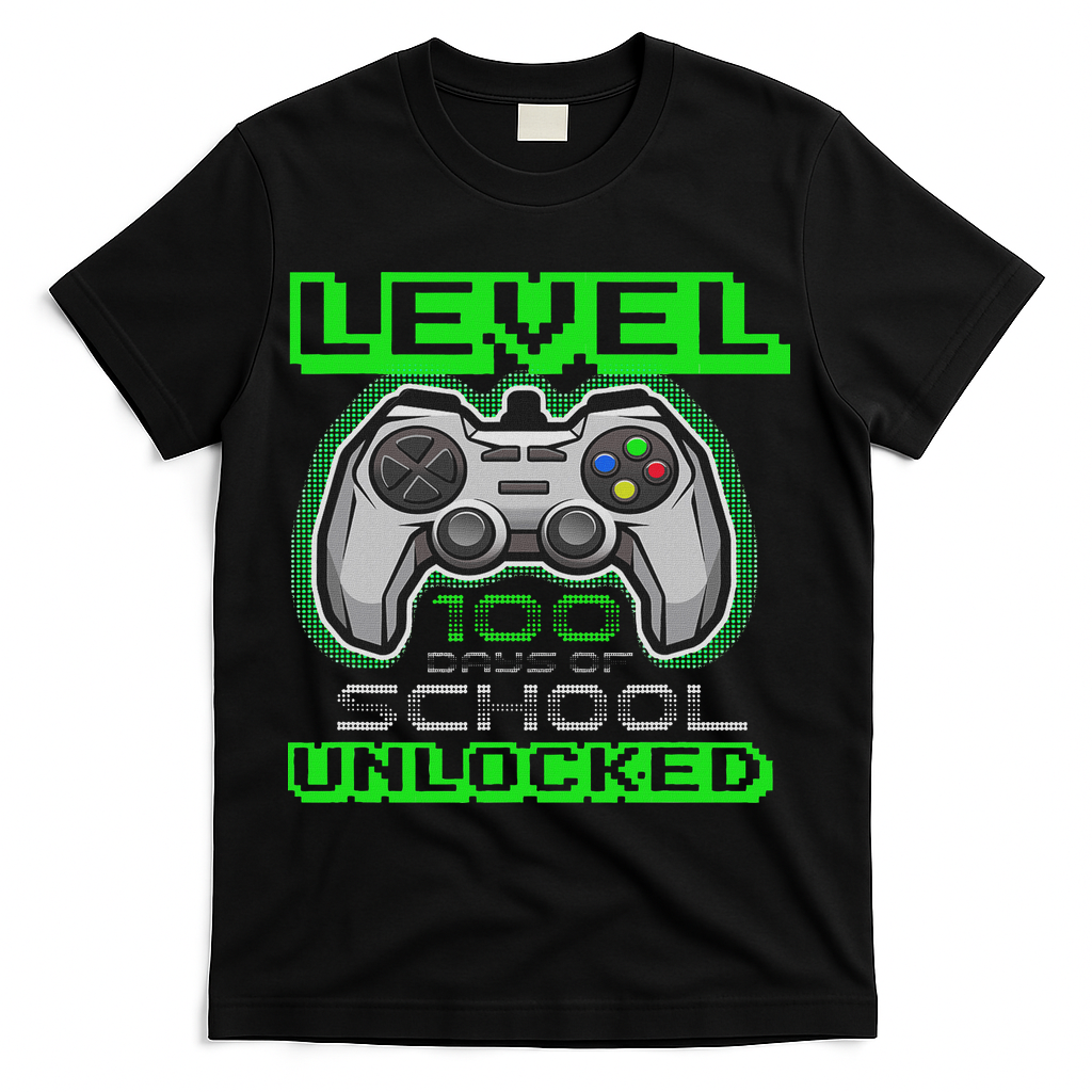 Level 100 Days Of School Unlocked Video Game T-Shirt - Black