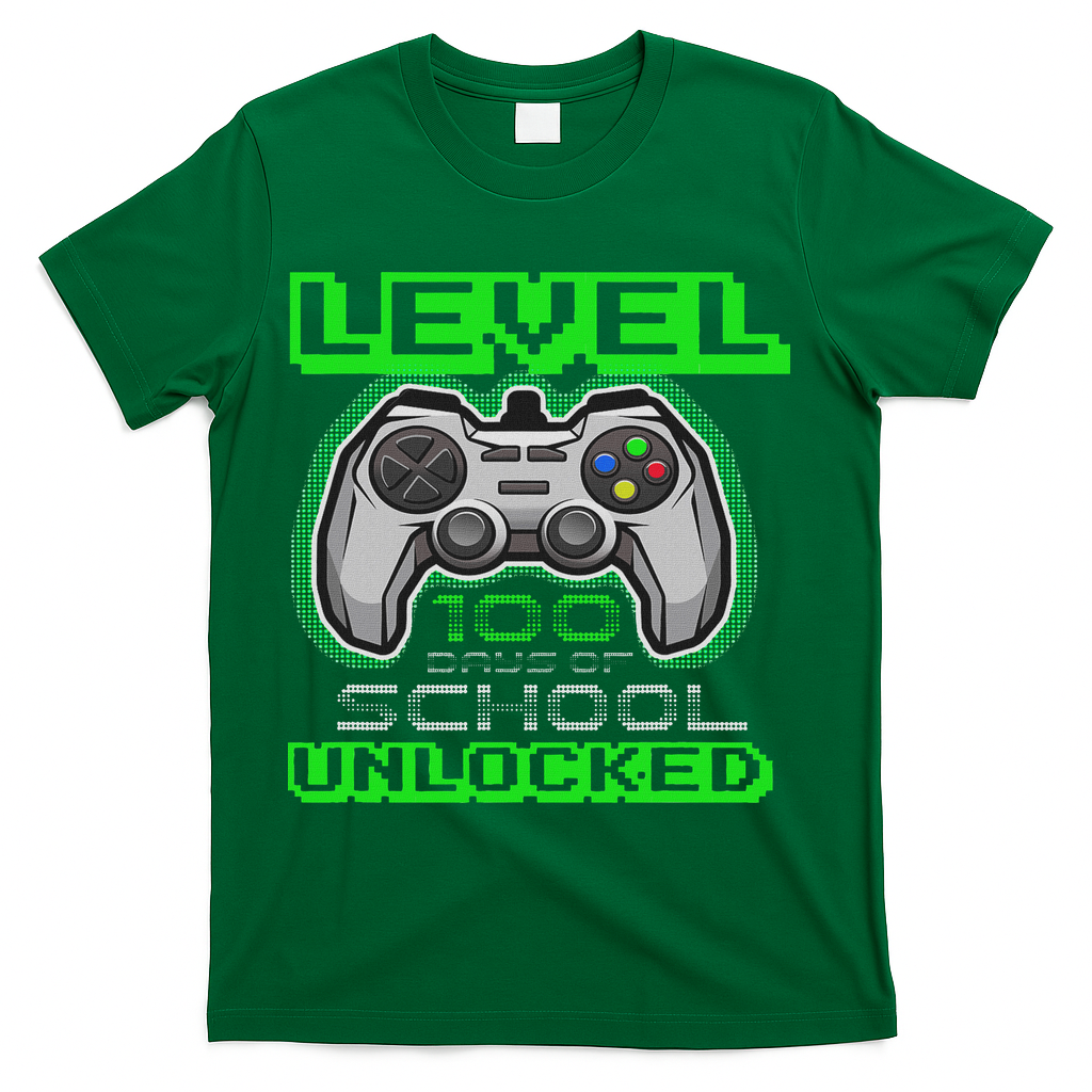 Level 100 Days Of School Unlocked Video Game T-Shirt - Green