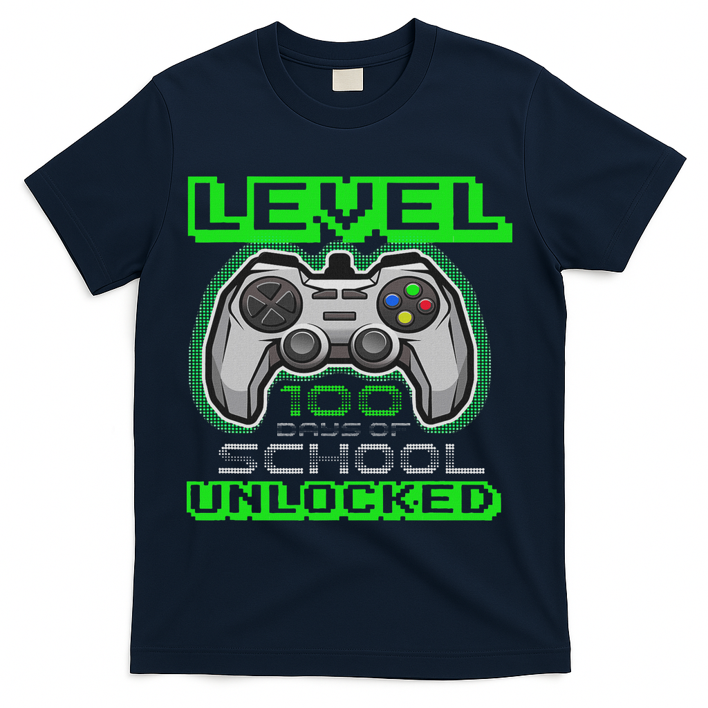 Level 100 Days Of School Unlocked Video Game T-Shirt - Navy