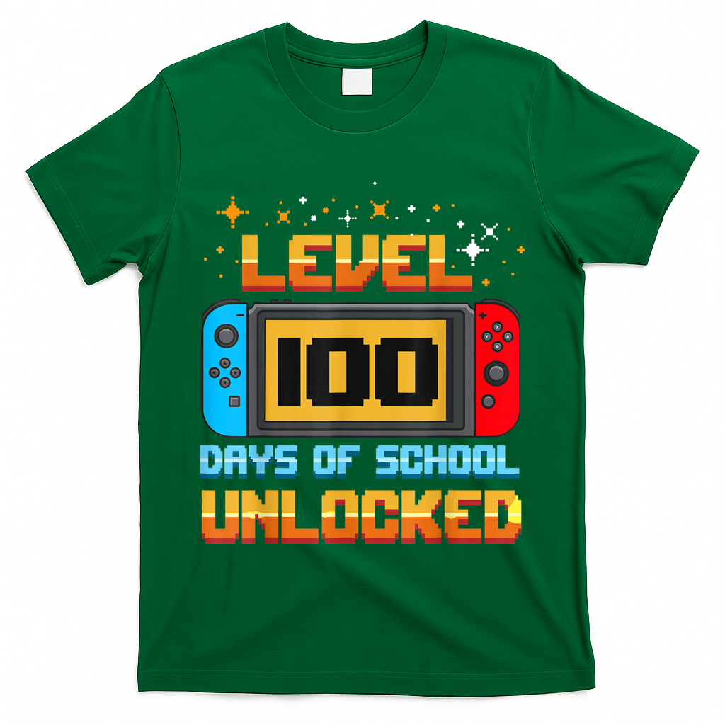 Level 100 Days Of School Unlocked Gamer Funny 100th Day. T-Shirt