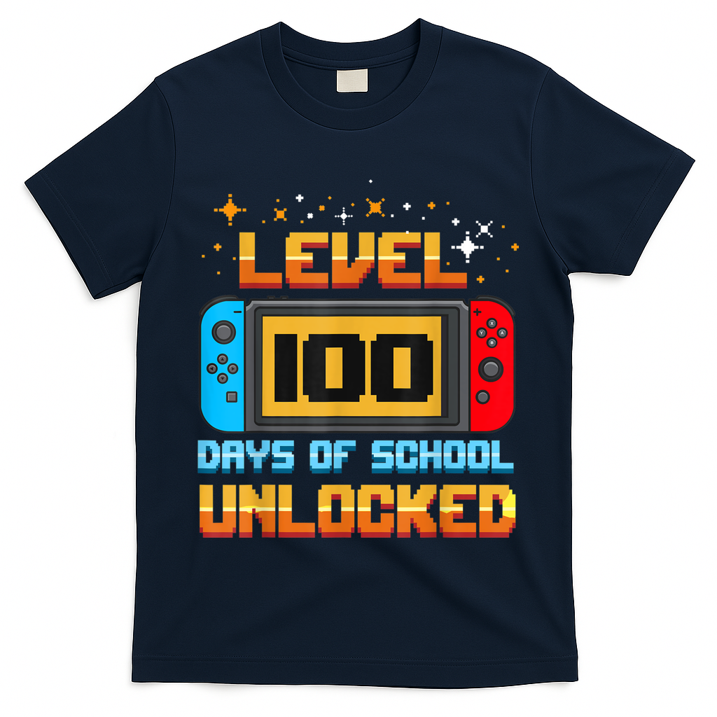 Level 100 Days Of School Unlocked Gamer Funny 100th Day. T-Shirt