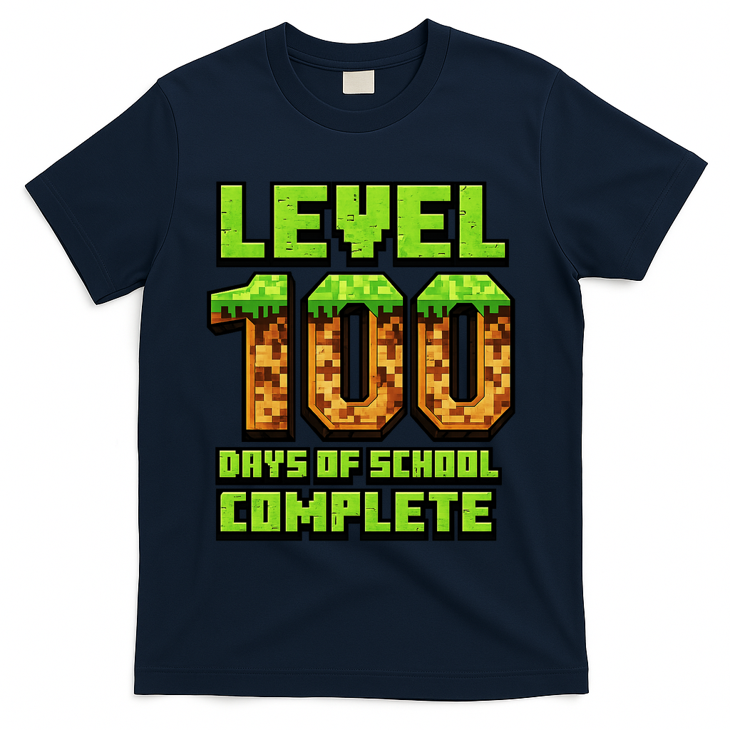 Level 100 Days Of School Complete Gamer  T-Shirt - Navy