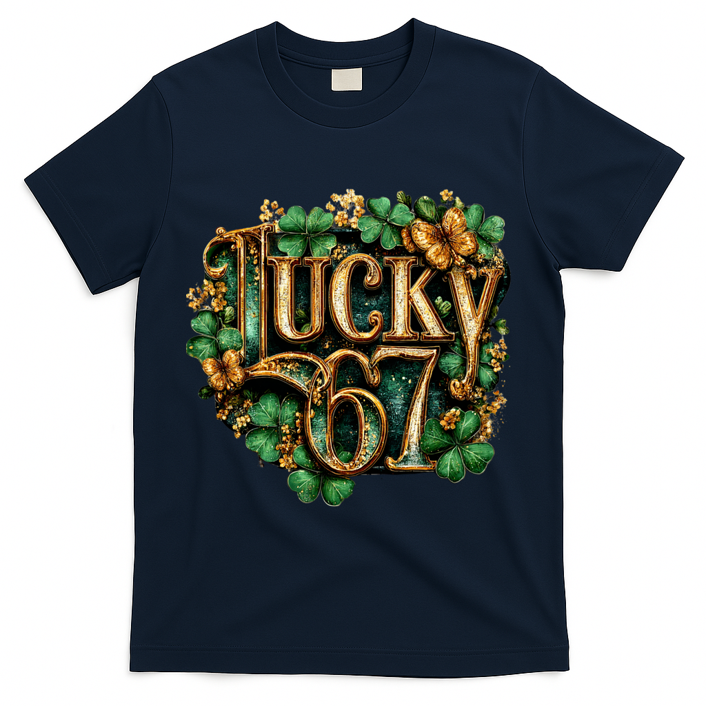 Lucky 67 St Patrick’s Day 6-7 Meme  T-Shirt - Navy