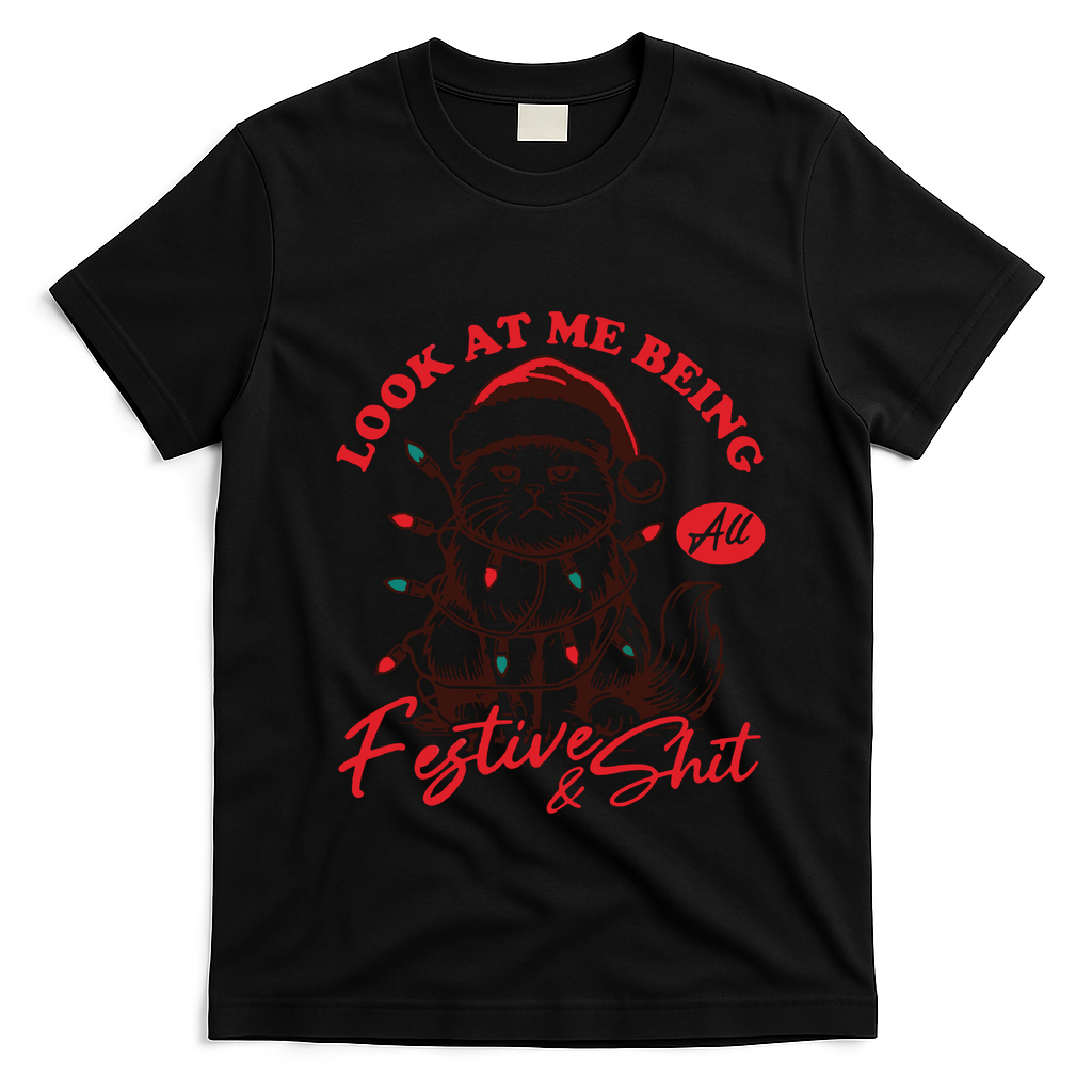 Look At Me Being All Festive Grumpy Cat Christmas T-Shirt - Black
