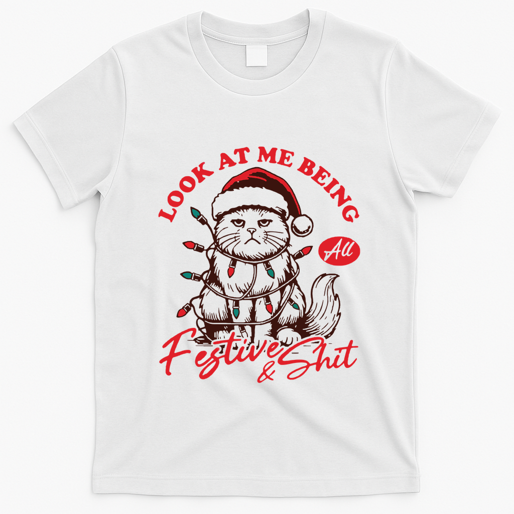 Look At Me Being All Festive Grumpy Cat Christmas T-Shirt - White