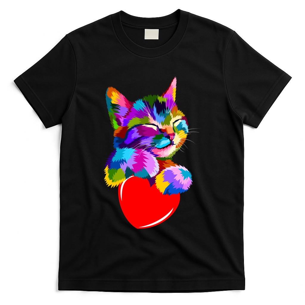 Colorful Cat Full Of Love Kitten Lovers  T-Shirt