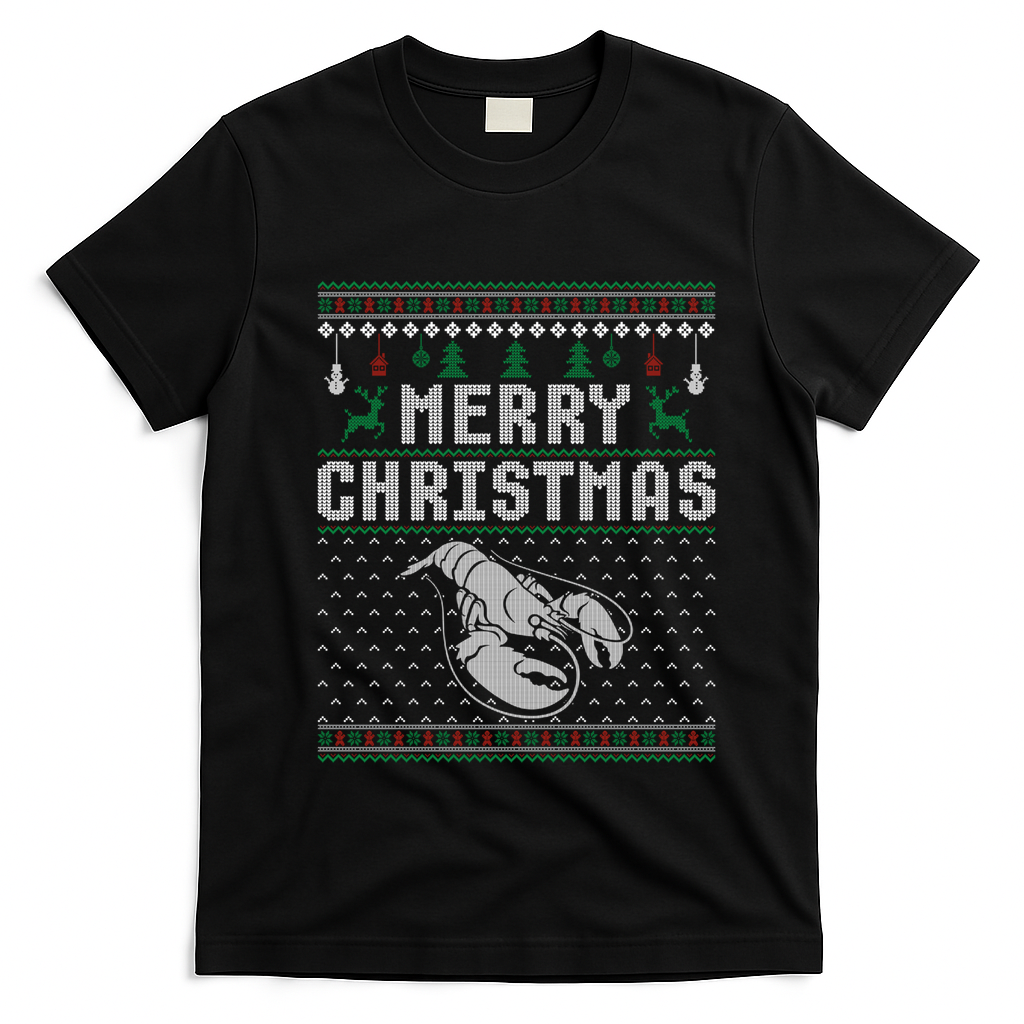 Lobster Christmas Ugly Funny Xmas Gift T-Shirt - Black