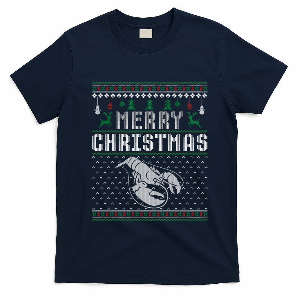 Lobster Christmas Ugly Funny Xmas Gift T-Shirt - Navy Blue