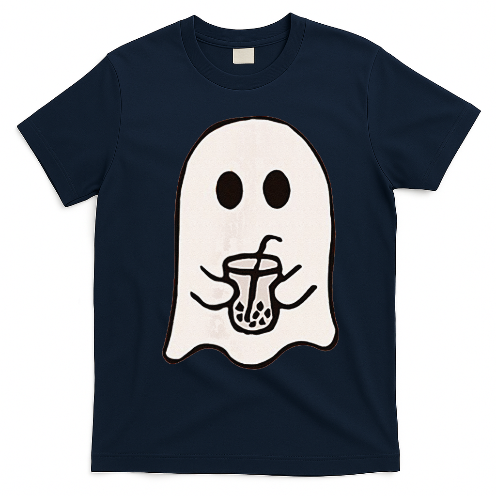 Little Ghost Ice Coffee Happy Halloween T-Shirt - Navy Blue