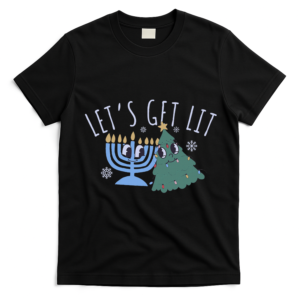 LetS Get Lit Chrismukkah Hanukkah Christmas Matching Family T-Shirt - Black