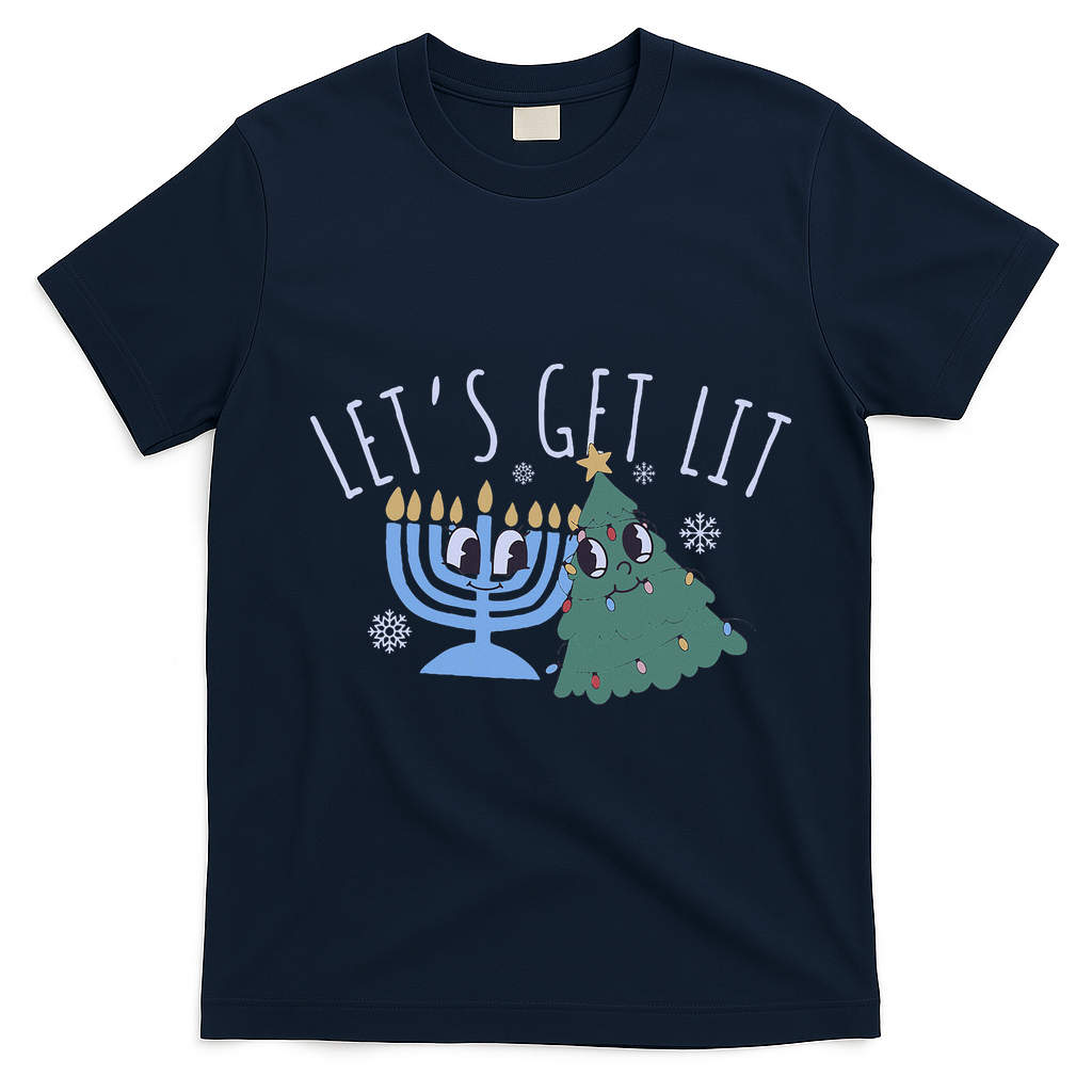 LetS Get Lit Chrismukkah Hanukkah Christmas Matching Family T-Shirt - Navy Blue