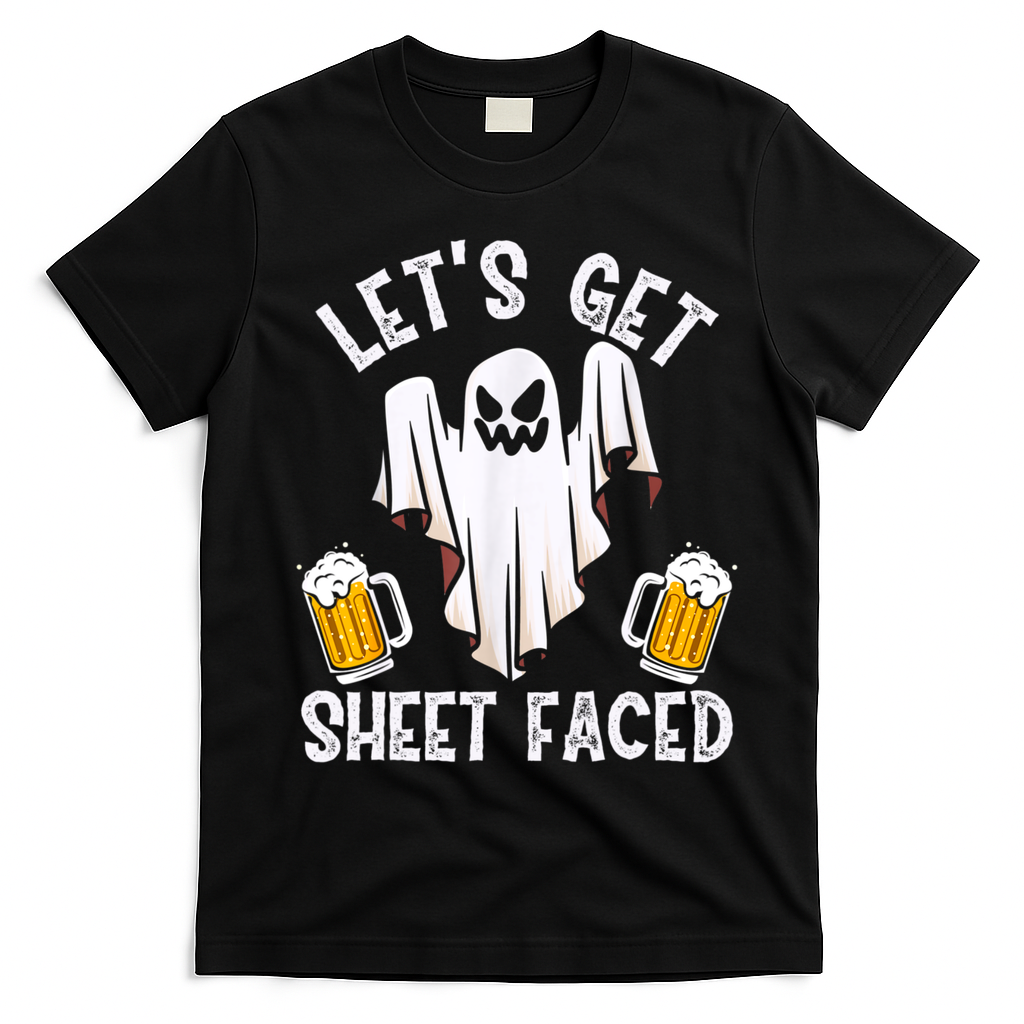 Lets Get Sheet Faced Boo Beer Halloween T-Shirt - Black