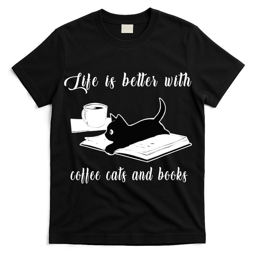 Life Is Better With Coffee Cats And Books Cat Lover TShirt T-Shirt