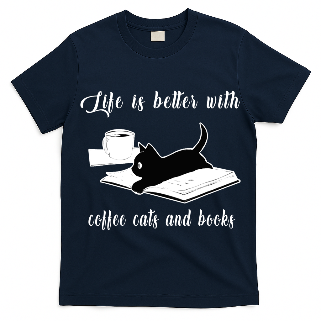 Life Is Better With Coffee Cats And Books Cat Lover TShirt T-Shirt