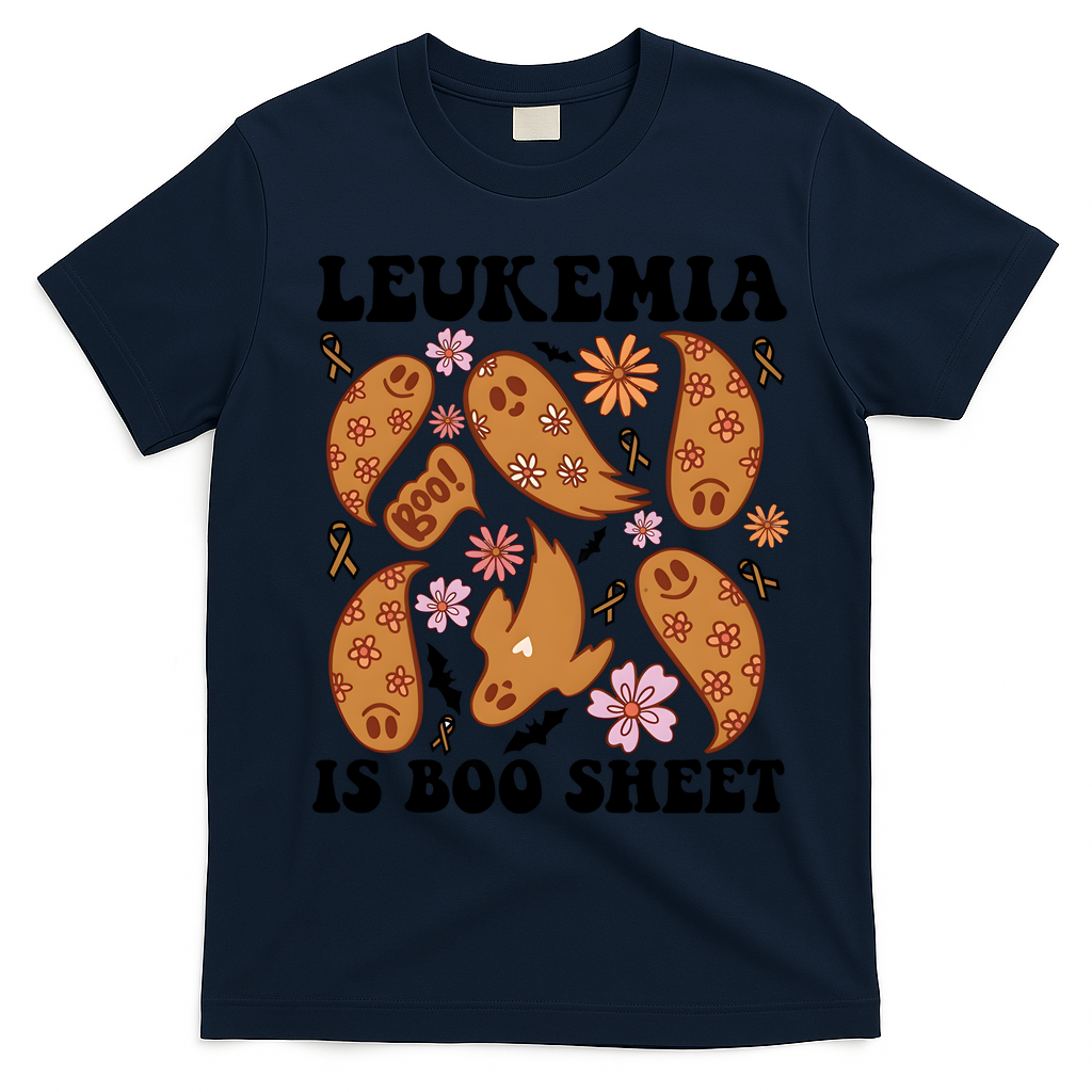 Leukemia Is Boo Sheet Leukemia Cancer Awareness T-Shirt - Navy Blue