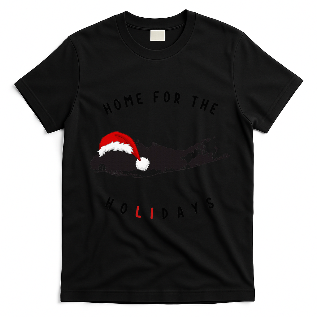 Long Island Christmas Long Island Map With Santa Hat T-Shirt - Black