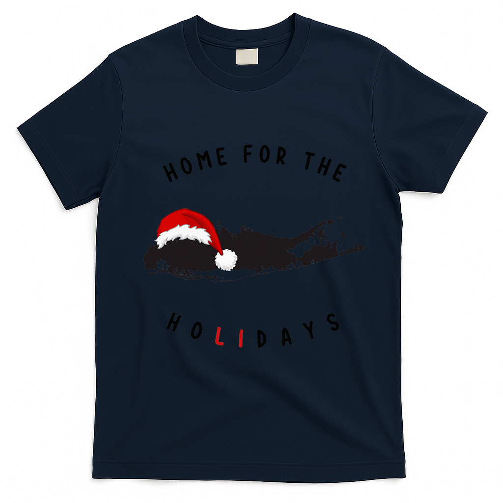 Long Island Christmas Long Island Map With Santa Hat T-Shirt - Navy Blue