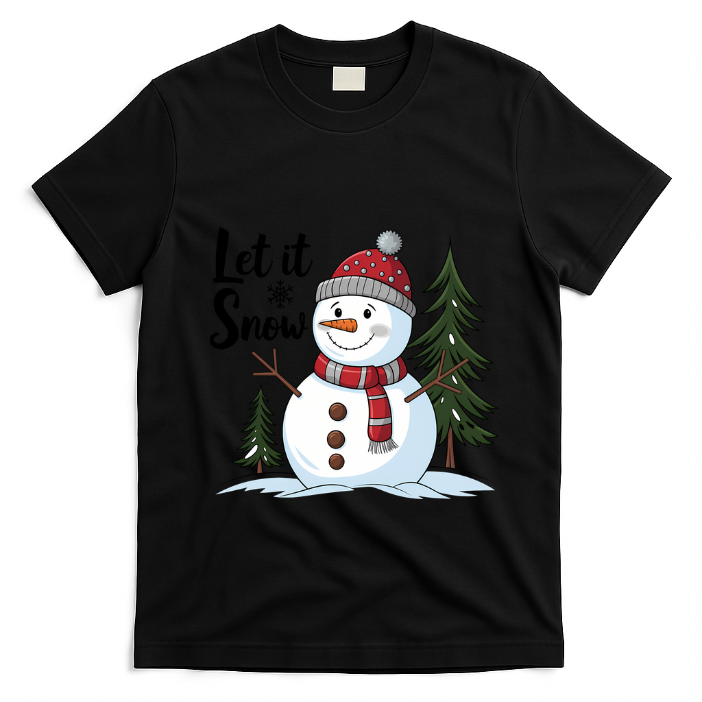 Let It Snow Cute Snowman Christmas Xmas Holiday T-Shirt - Black