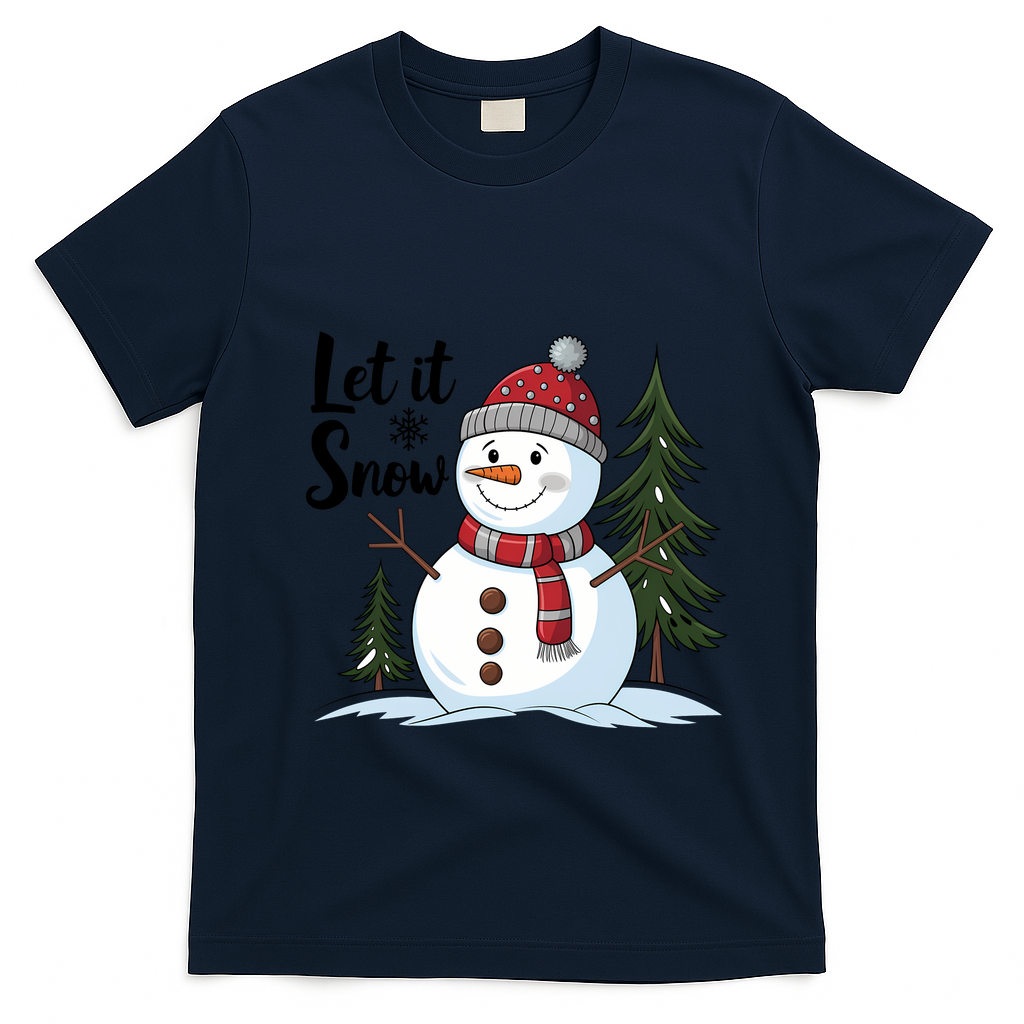 Let It Snow Cute Snowman Christmas Xmas Holiday T-Shirt - Navy Blue