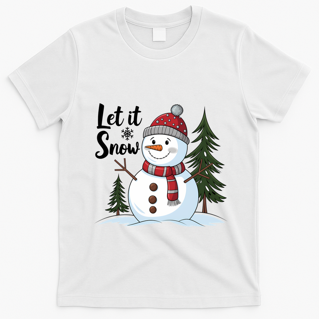 Let It Snow Cute Snowman Christmas Xmas Holiday T-Shirt - White