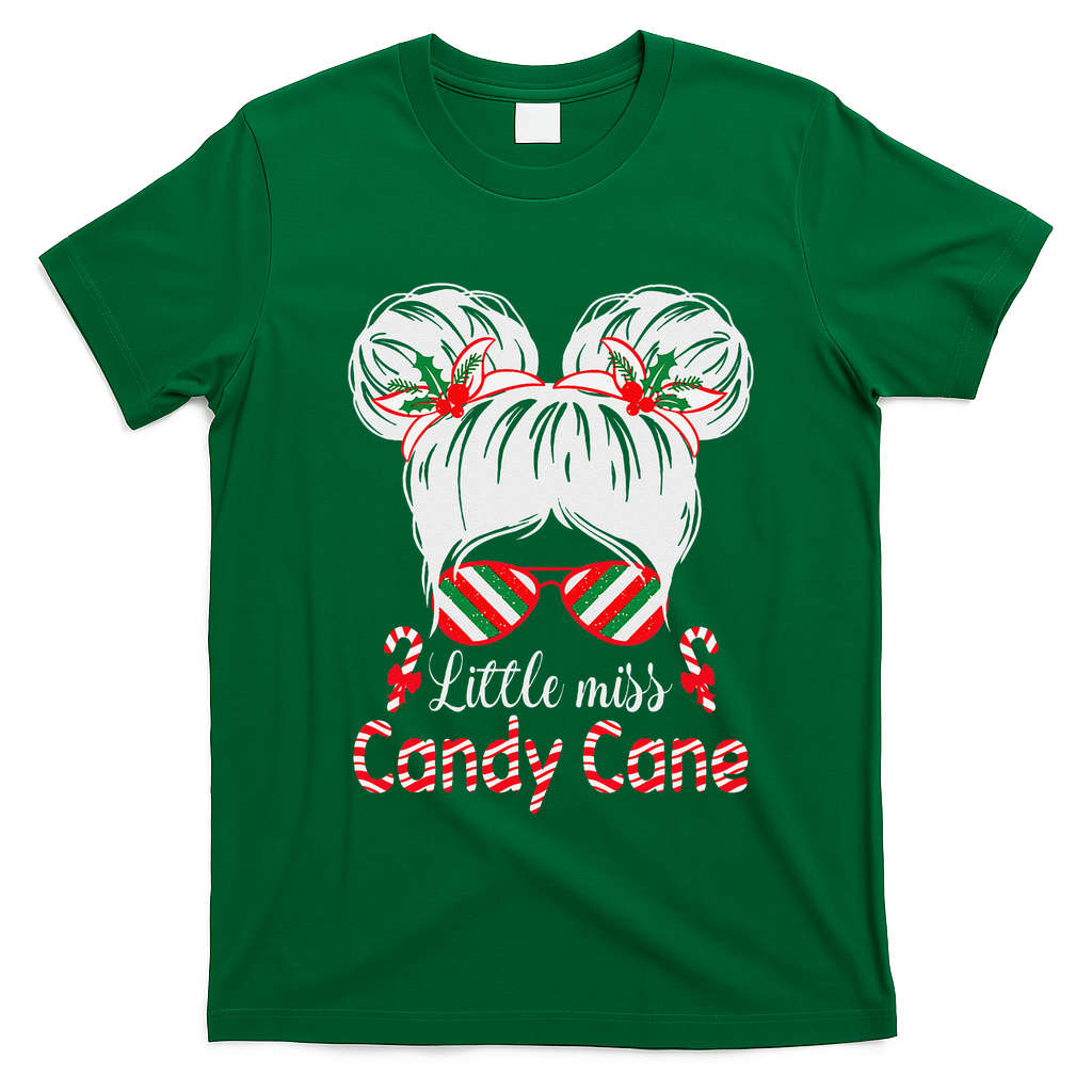 Little Miss Candy Cane Christmas Messy Bungirl T-Shirt - Irish Green