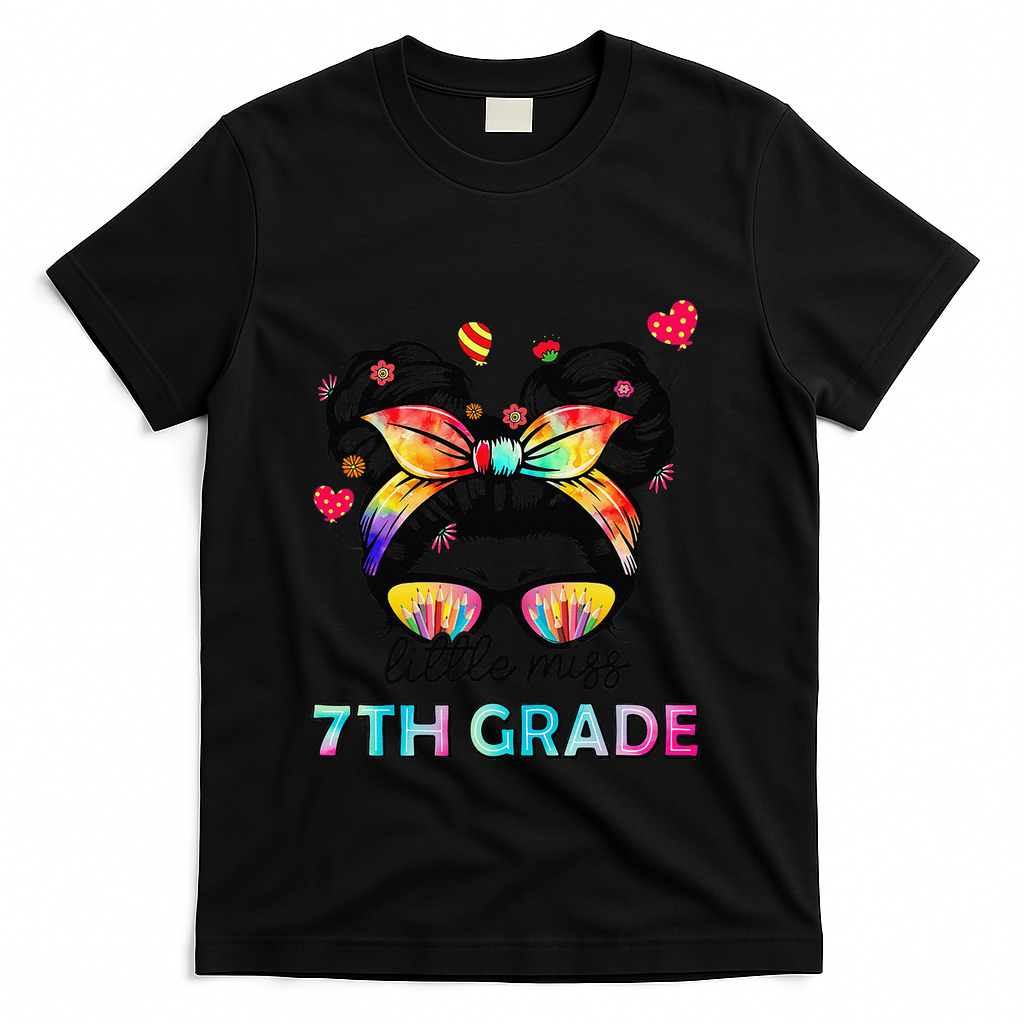 Little Miss Seventh Grade Back To School 7th Grade Girl Gift T-Shirt - Black