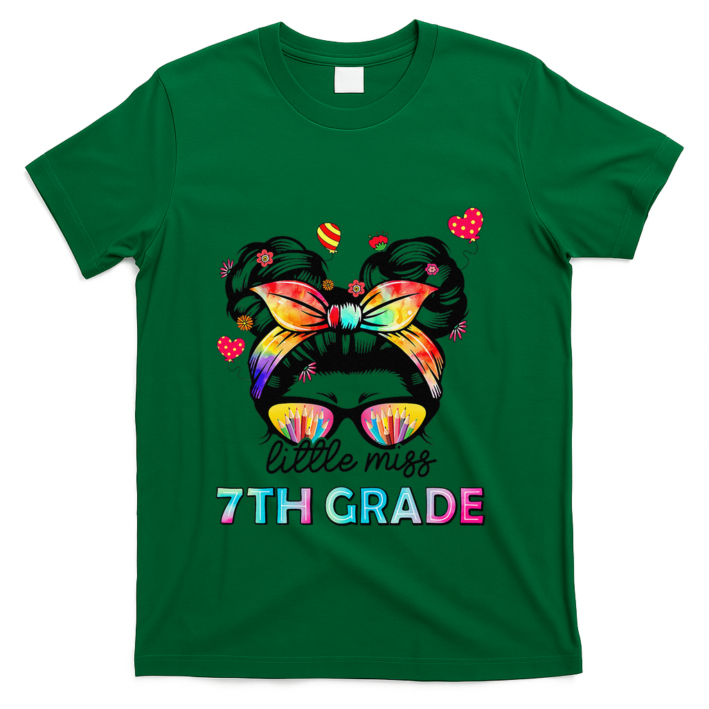 Little Miss Seventh Grade Back To School 7th Grade Girl Gift T-Shirt - Green