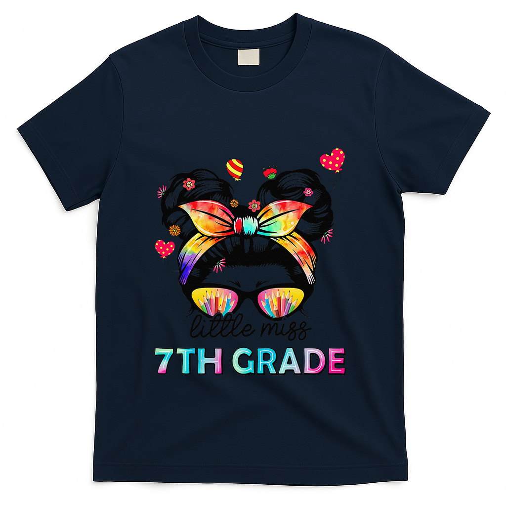 Little Miss Seventh Grade Back To School 7th Grade Girl Gift T-Shirt - Navy