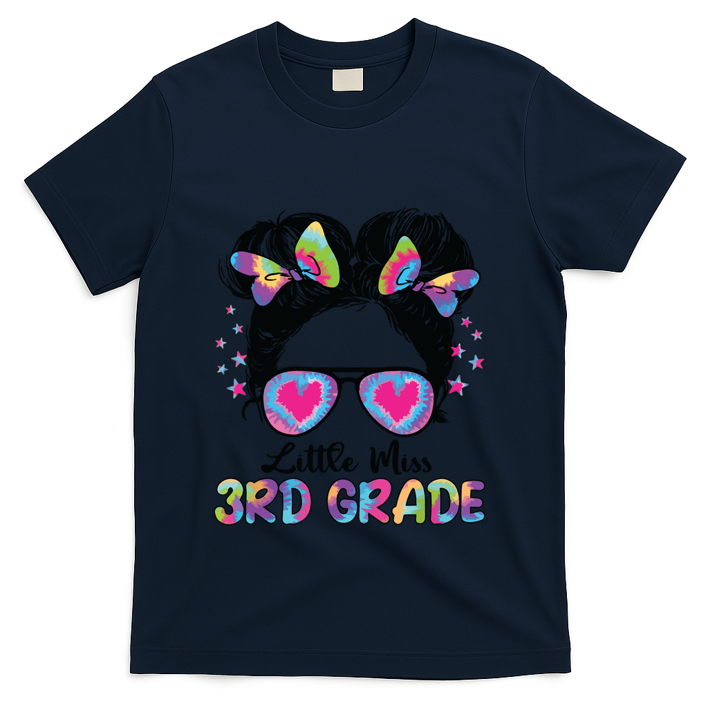 Little Miss Third Grade Girl Back To School 3rd Grade T-Shirt - Navy