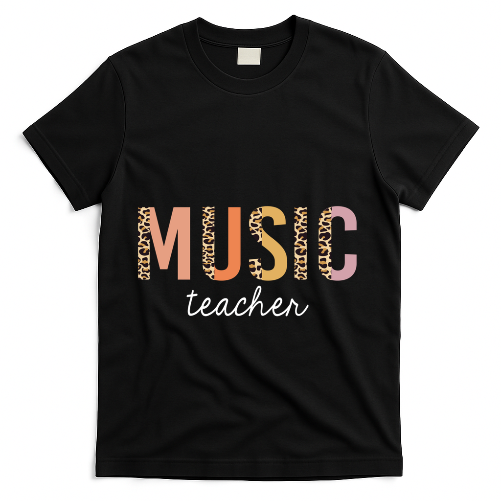 Leopard Music Teacher Cute Back To School Supplies Gift T-Shirt - Black