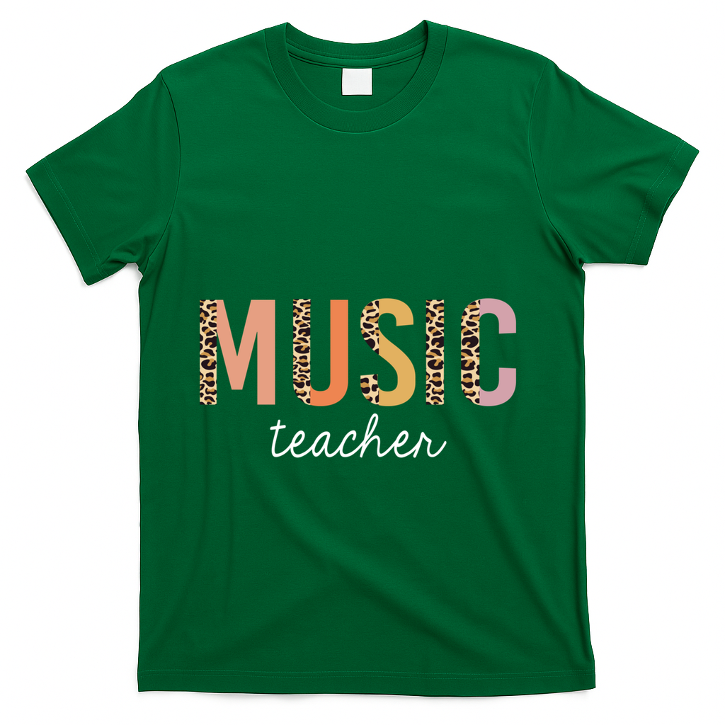Leopard Music Teacher Cute Back To School Supplies Gift T-Shirt - Green