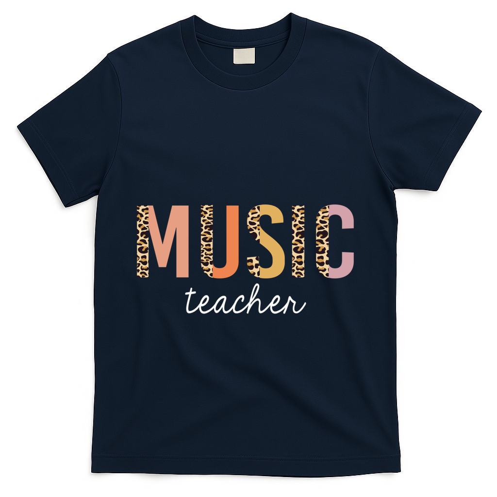 Leopard Music Teacher Cute Back To School Supplies Gift T-Shirt - Navy