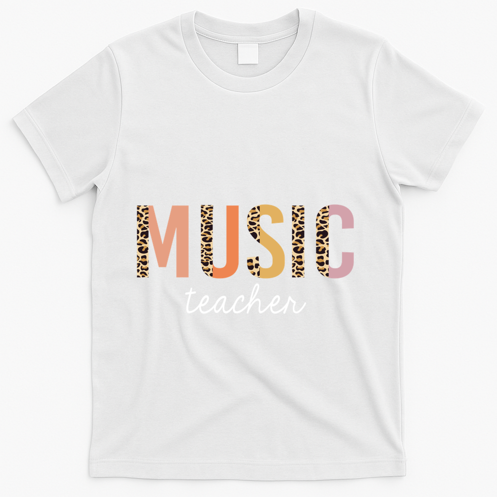 Leopard Music Teacher Cute Back To School Supplies Gift T-Shirt - White