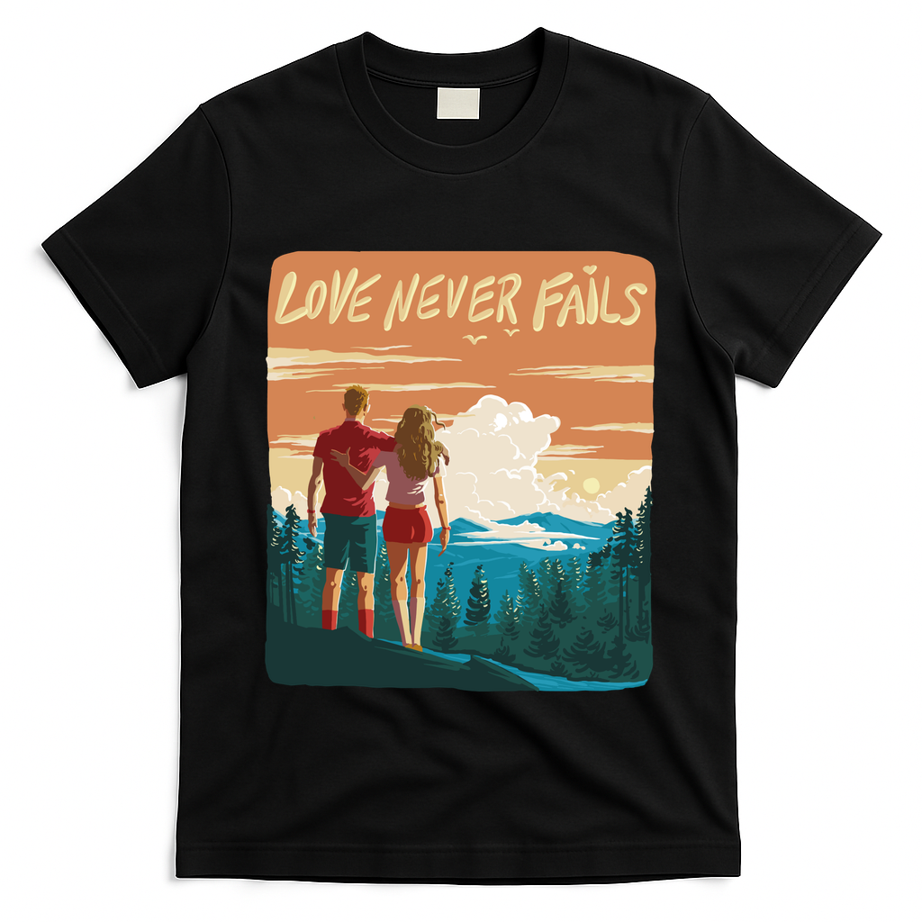 Love Never Fails Sunset Couple T-Shirt