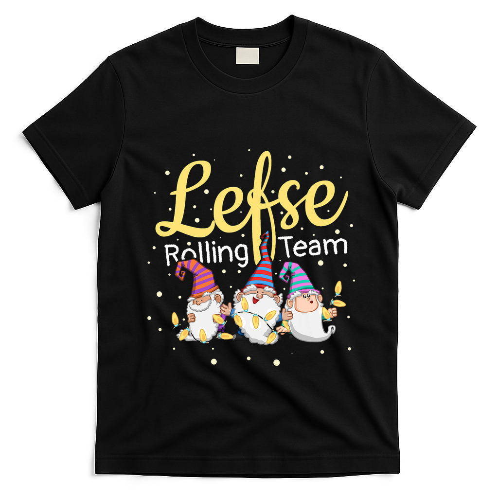 Lefse Rolling Team Gnome Christmas Norway Xmas Ornament Gift T-Shirt - Black
