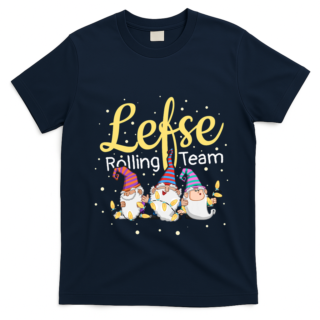 Lefse Rolling Team Gnome Christmas Norway Xmas Ornament Gift T-Shirt - Navy Blue
