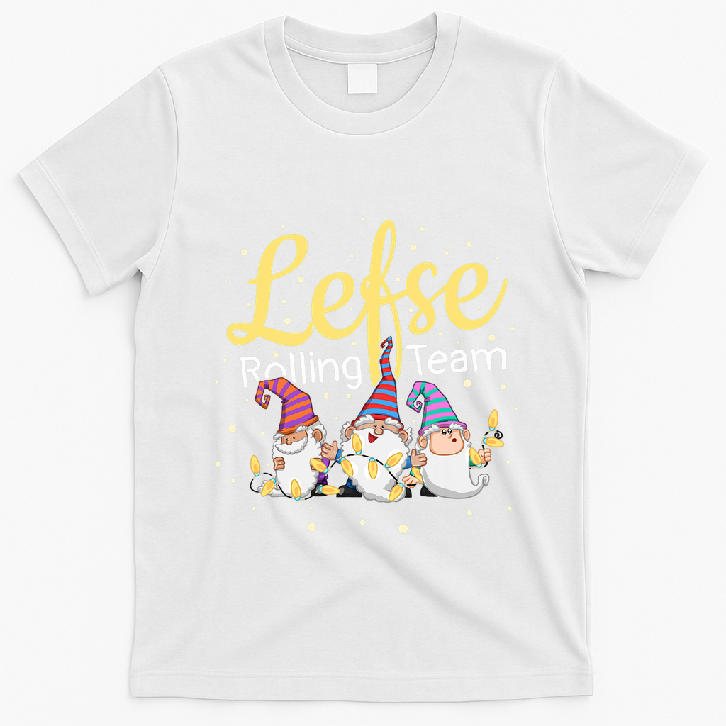 Lefse Rolling Team Gnome Christmas Norway Xmas Ornament Gift T-Shirt - White