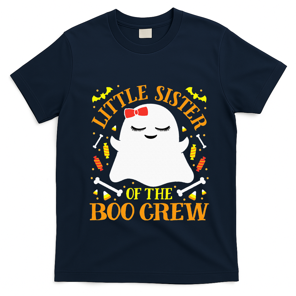 Little Sister Boo Crew Ghost Matching Family Halloween T-Shirt - Navy Blue