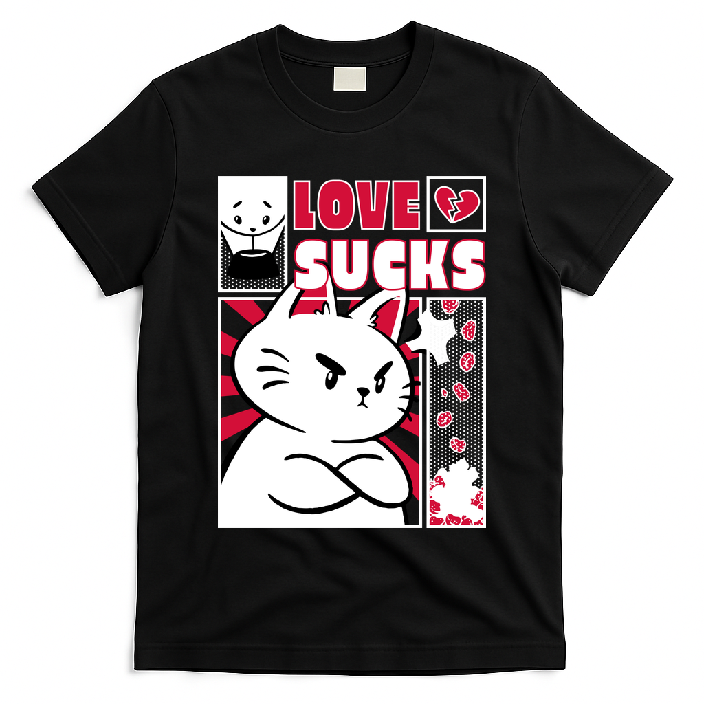 Love Sucks Funny Valentine's Day Angry Cat Meow T-Shirt