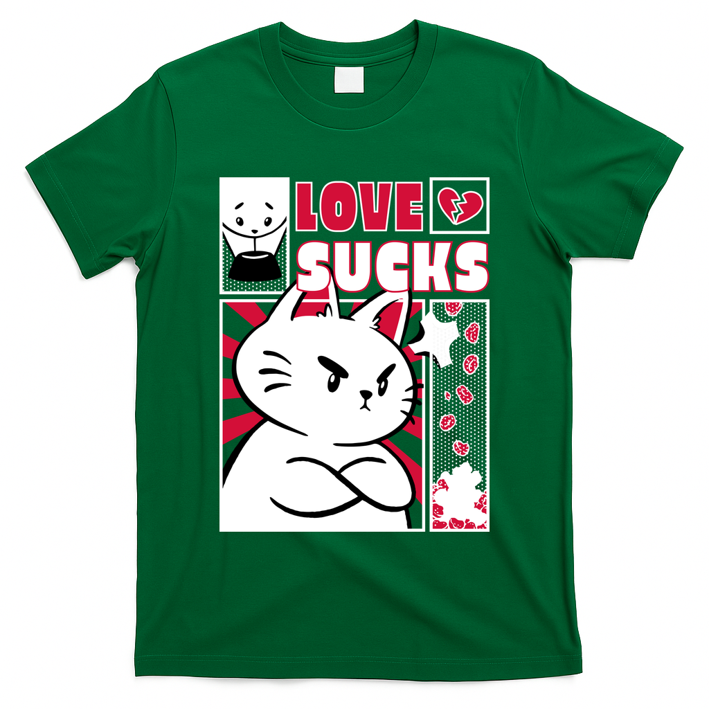 Love Sucks Funny Valentine's Day Angry Cat Meow T-Shirt