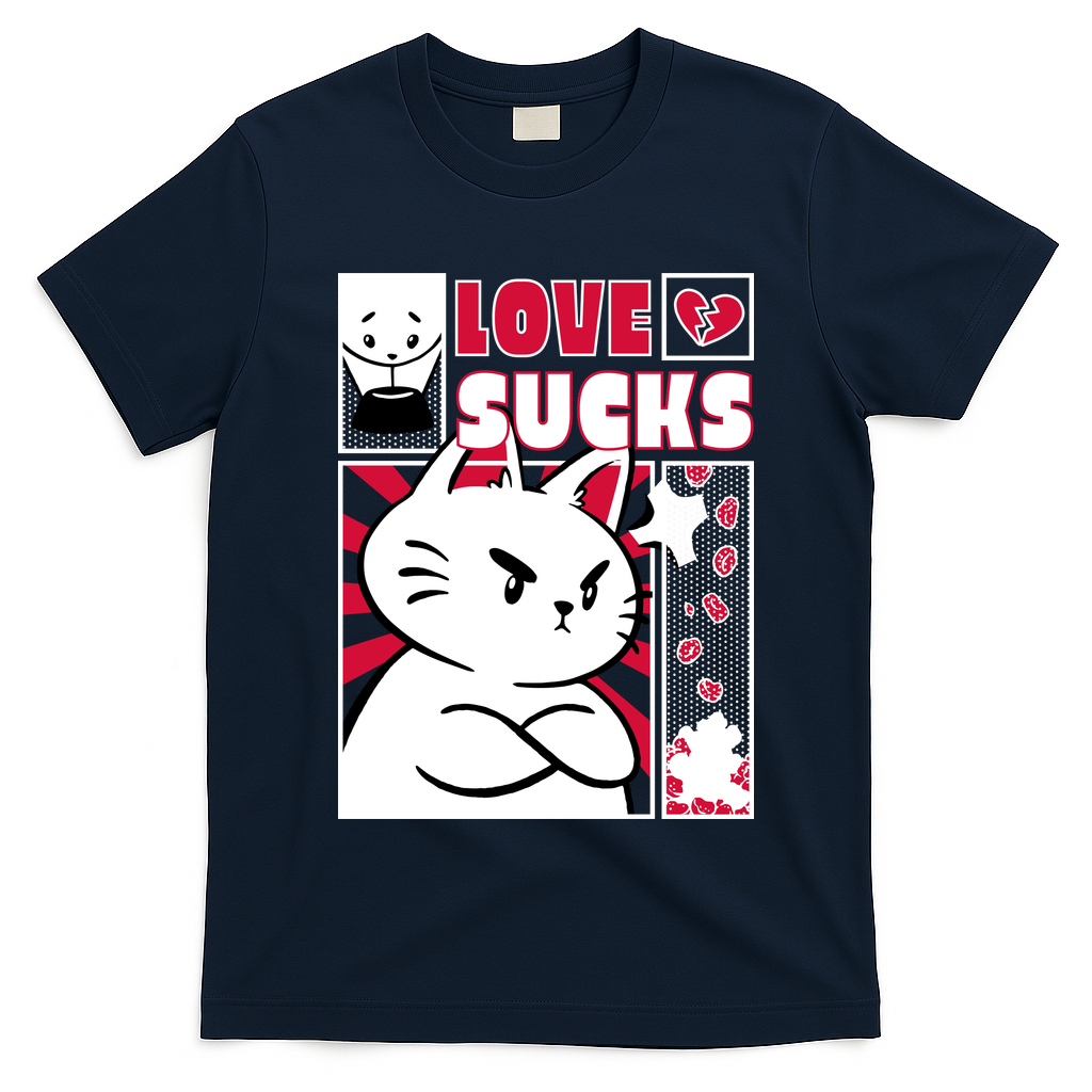 Love Sucks Funny Valentine's Day Angry Cat Meow T-Shirt