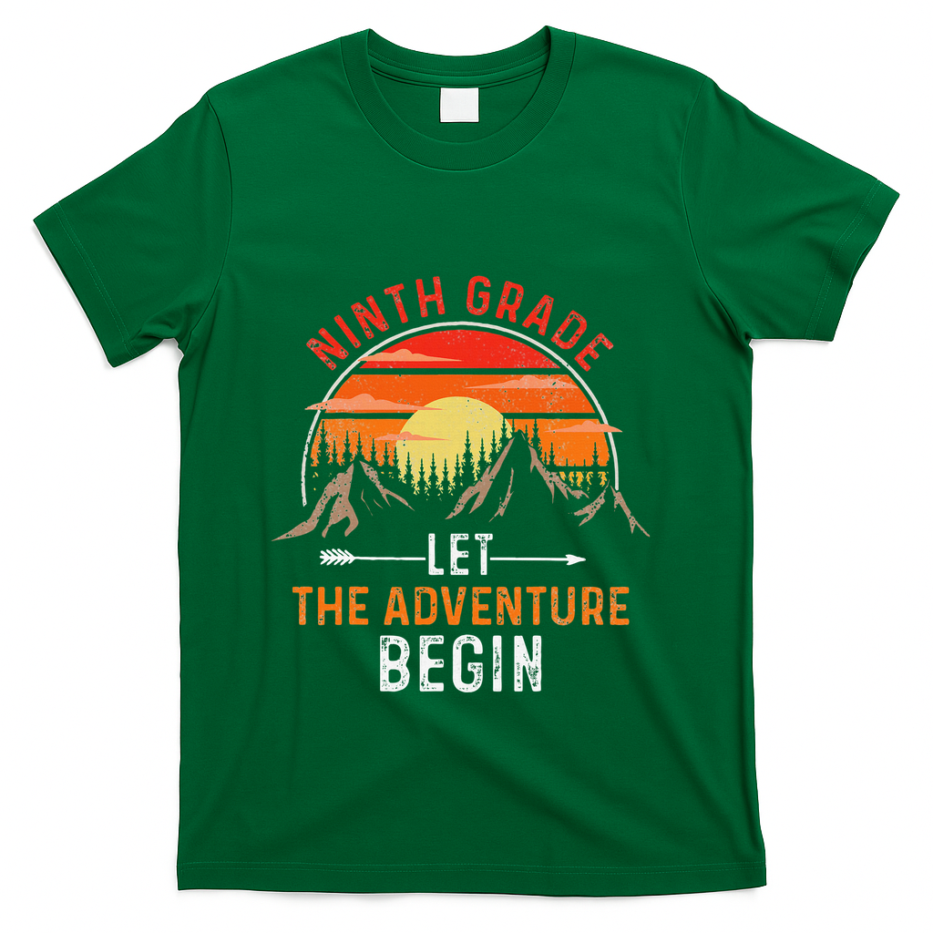 Let The 9th Grade Adventure Begin Ninth Grade Teacher Retro T-Shirt - Green