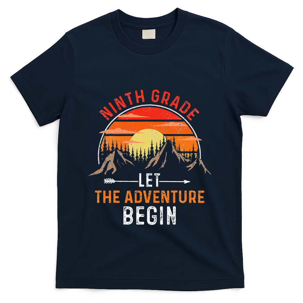 Let The 9th Grade Adventure Begin Ninth Grade Teacher Retro T-Shirt - Navy