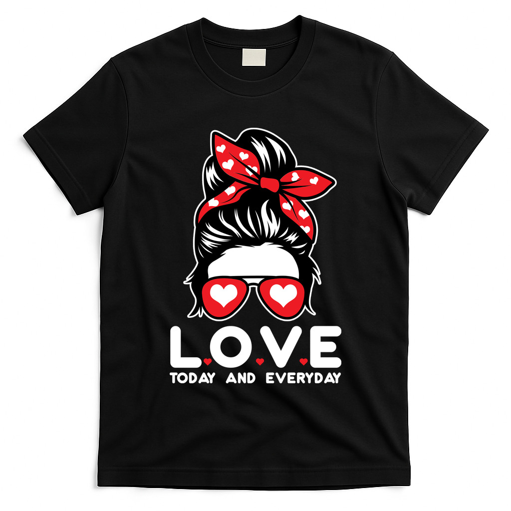 Love Today And Everyday Cute Valentine Hair Bun T-Shirt