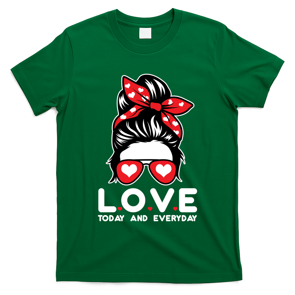 Love Today And Everyday Cute Valentine Hair Bun T-Shirt