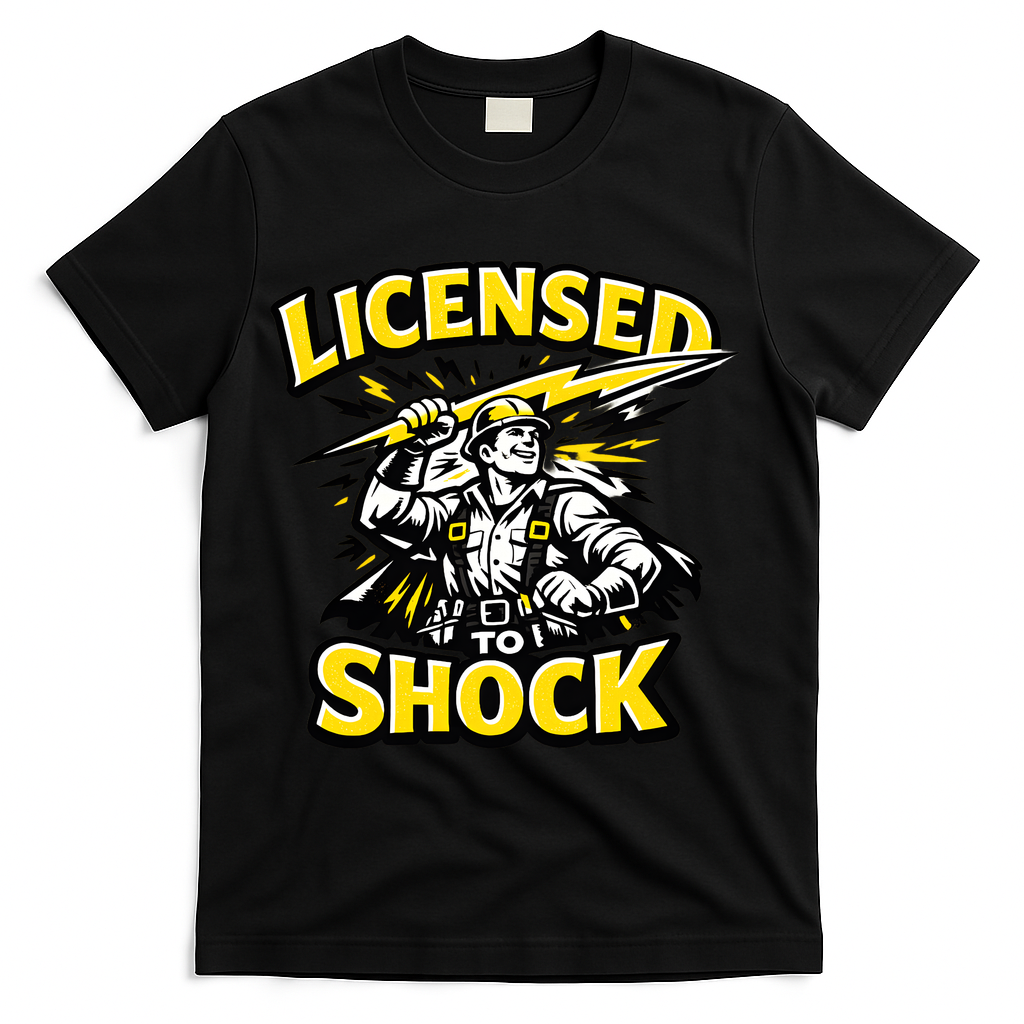 Licensed To Shock Power Line Worker Humor T-Shirt - Black