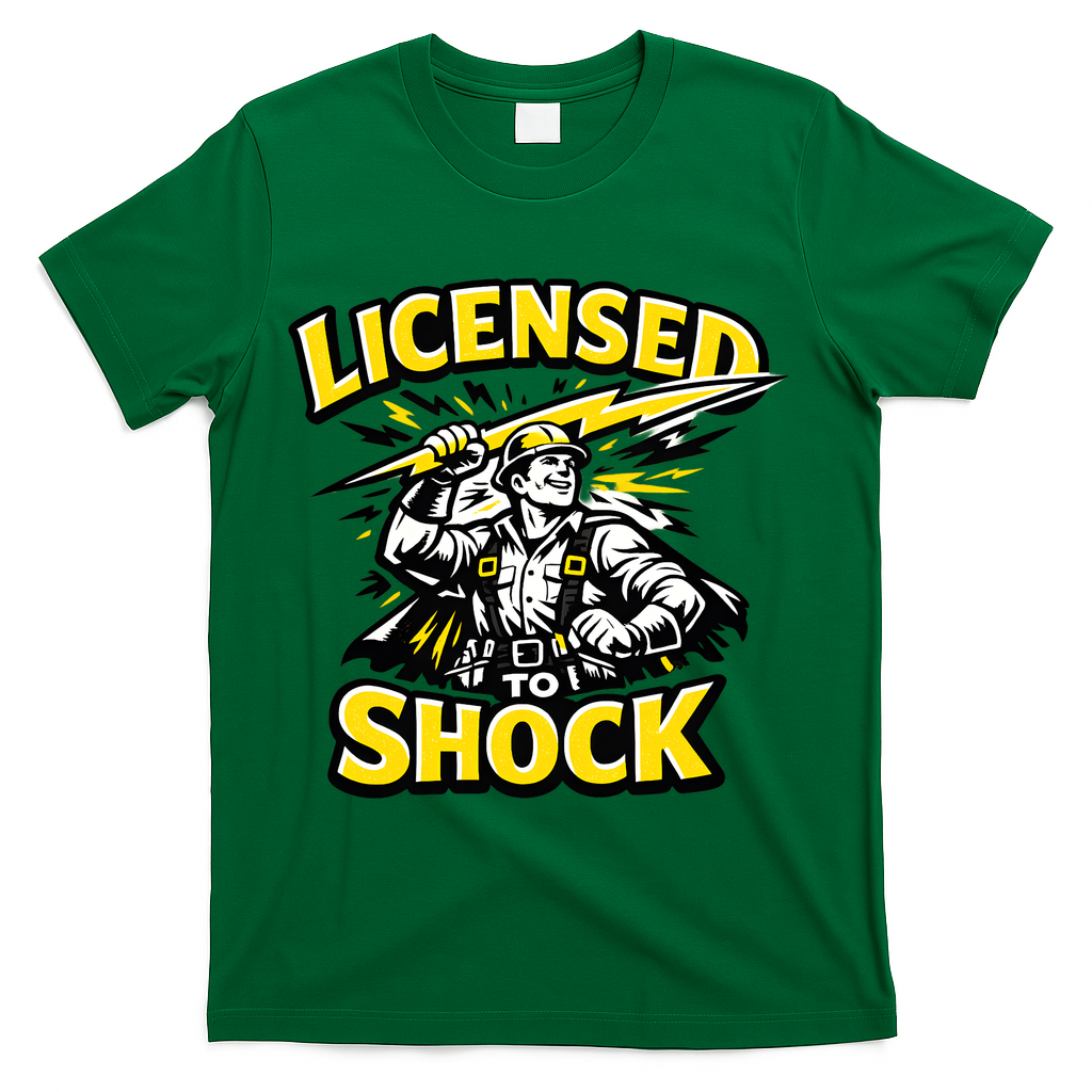 Licensed To Shock Power Line Worker Humor T-Shirt - Green