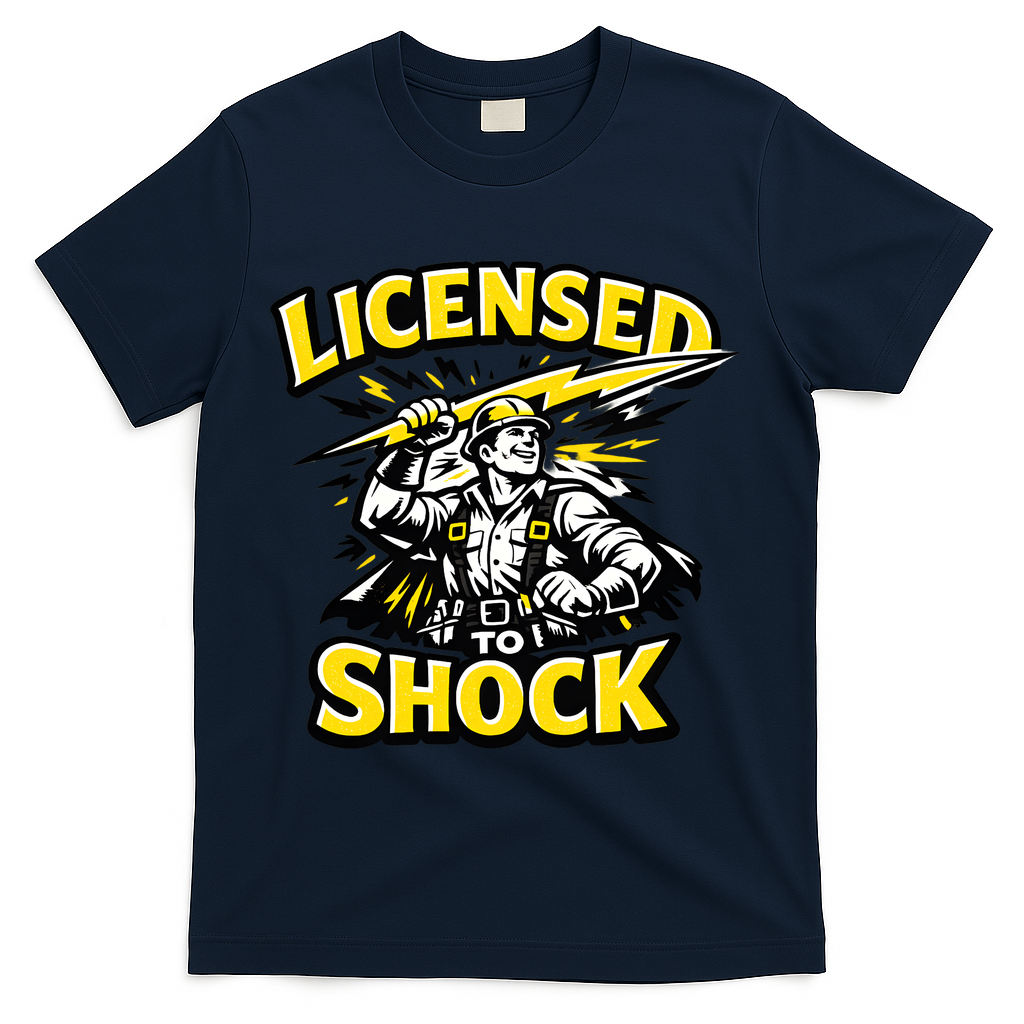 Licensed To Shock Power Line Worker Humor T-Shirt - Navy