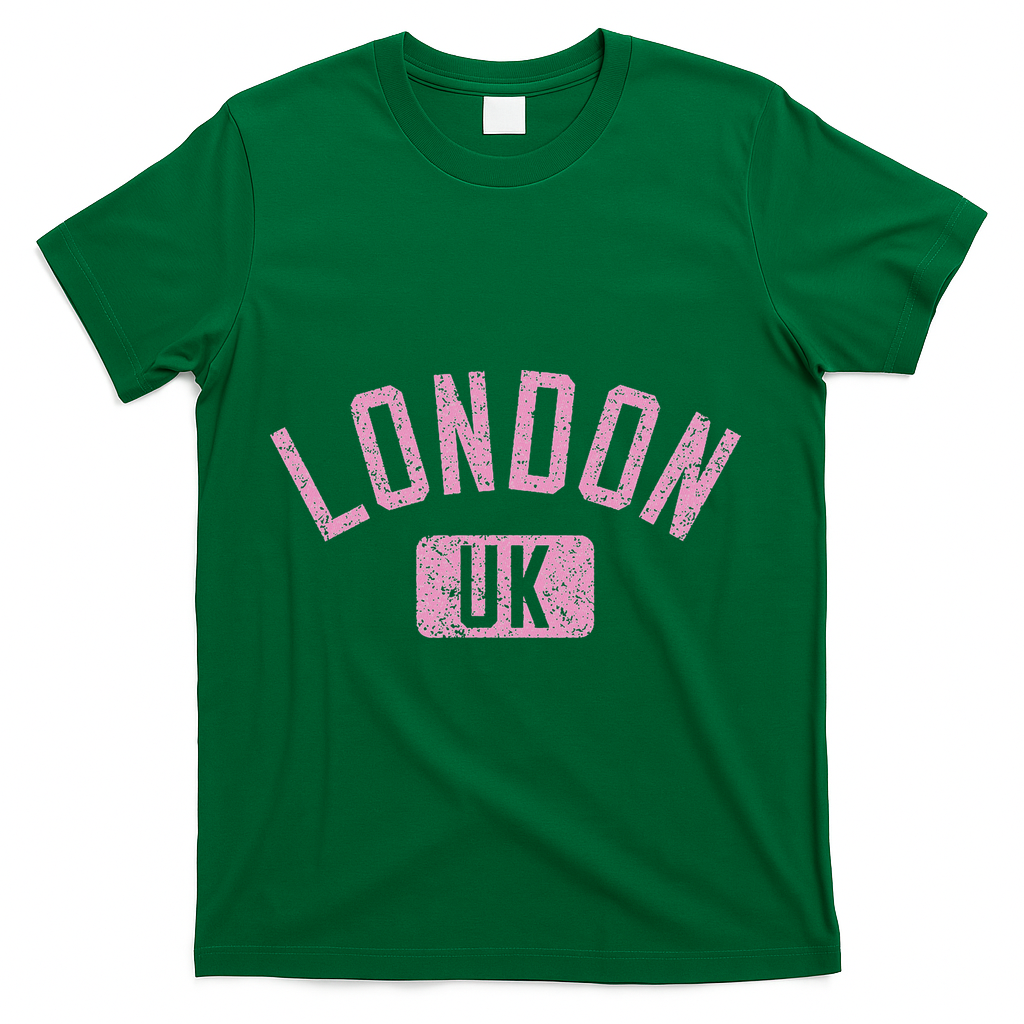 London Uk Arched Text Distressed Print T-Shirt - Green