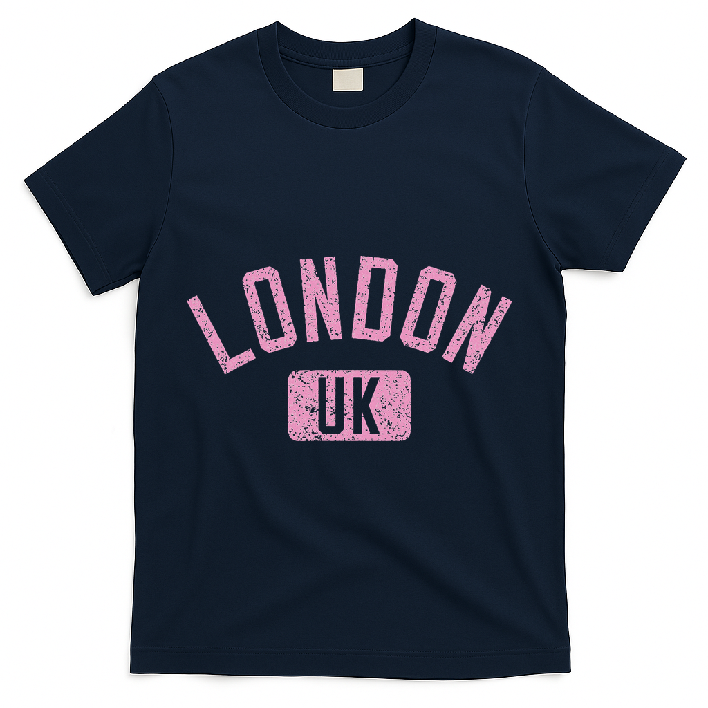London Uk Arched Text Distressed Print T-Shirt - Navy